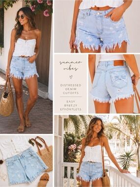 ZARA Ripped Fringe Bow Back Jean Shorts